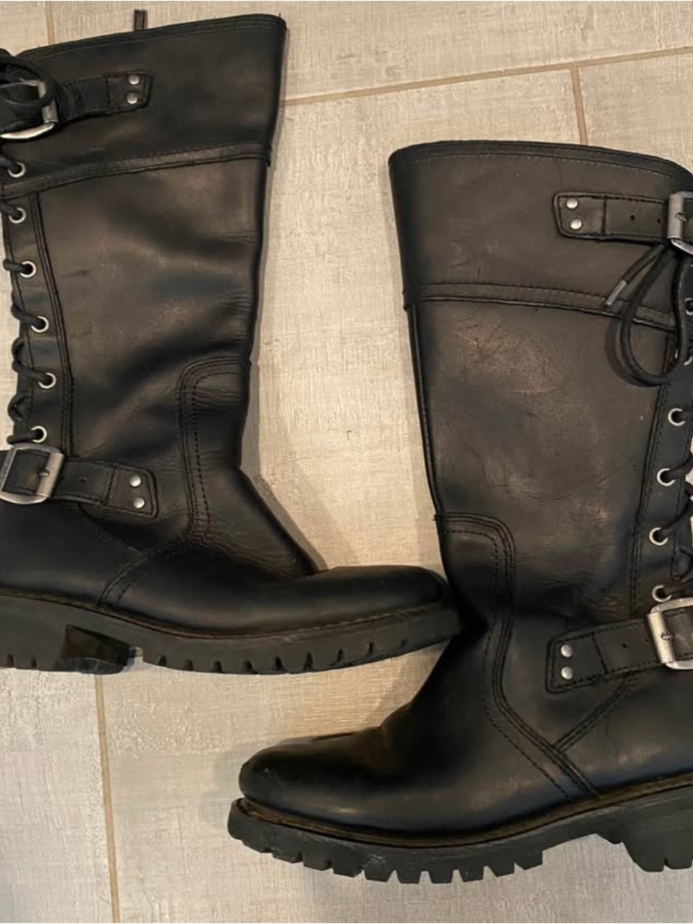 Harley-Davidson Black Lace-Up Riding  Biker Boots